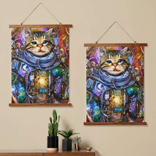 未来型宇宙飛行士の猫宇宙 吊り下げ型タペストリー (非対称)