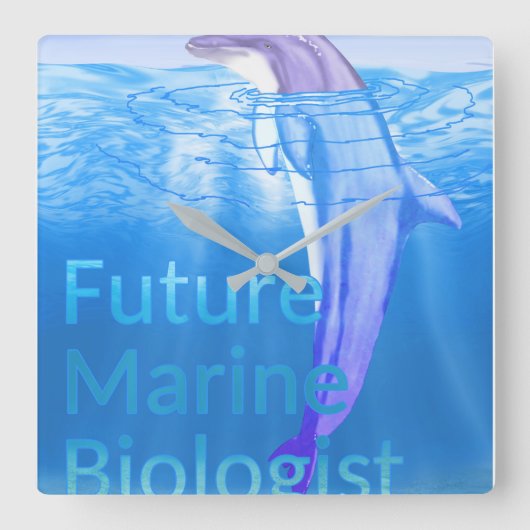 未来海洋生物学者 スクエア壁時計 (正面)
