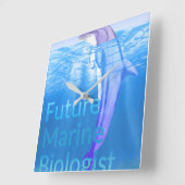 未来海洋生物学者 スクエア壁時計 (傾斜)