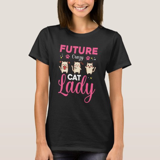 未来熱狂するの猫レディ猫キャット女10代の子女性 Tシャツ (正面)