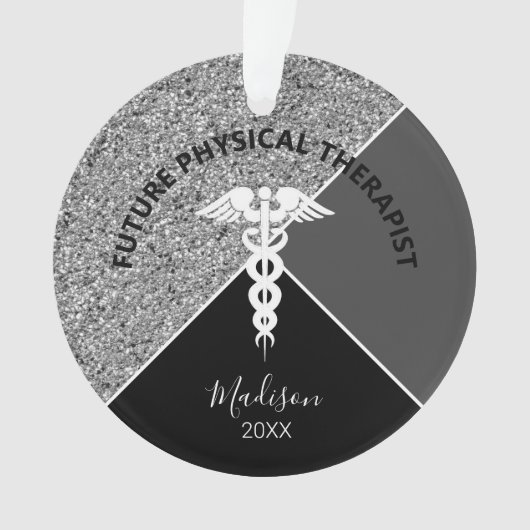 未来物理セラピスト医療銀モノグラム オーナメント (正面)