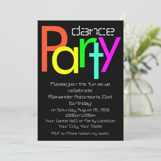 未来的おもしろい5x7ダンスパーティの招待状 招待状 (スタンド正面)