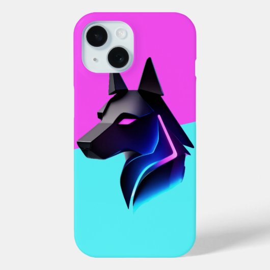 未来的お洒落な犬のシルエット – Neon Blue & Pink Case-Mate iPhoneケース (裏面)