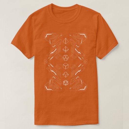 未来的で繊細な多面体サイコロセットのミニマリスト Tシャツ (デザイン正面)