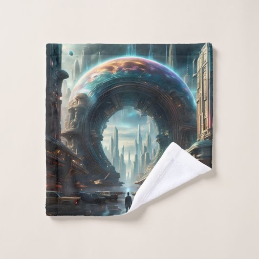 未来的なエイリアン惑星ポータルと魔法ゲート バスタオルセット (ウォッシュタオル)