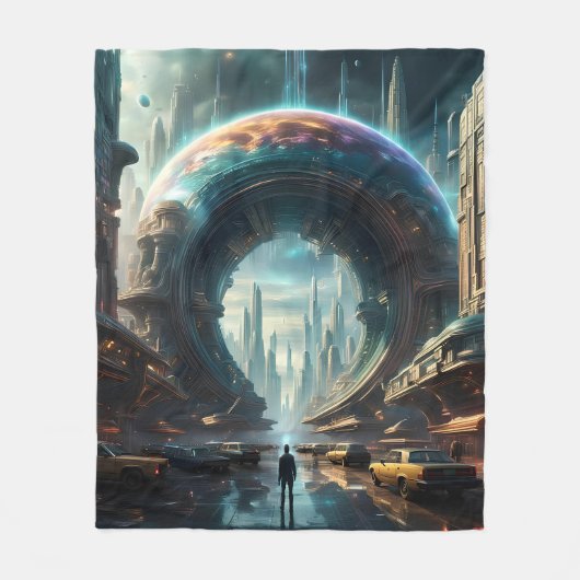 未来的なエイリアン惑星ポータルと魔法ゲート フリースブランケット (正面)