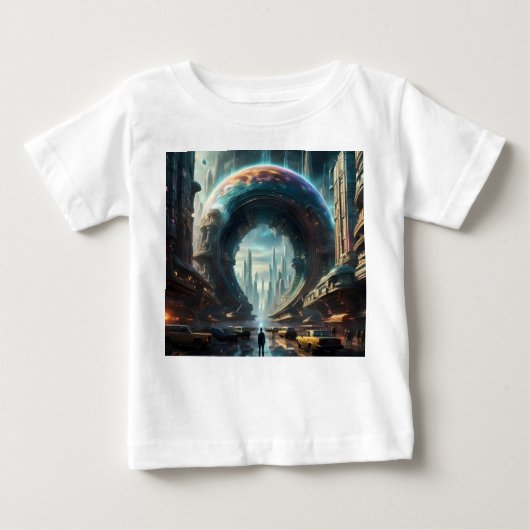 未来的なエイリアン惑星ポータルと魔法ゲート ベビーTシャツ (正面)