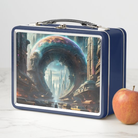 未来的なエイリアン惑星ポータルと魔法ゲート メタルランチボックス (インサイチュ)