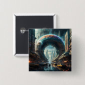 未来的なエイリアン惑星ポータルと魔法ゲート 缶バッジ (正面&裏面)