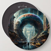 未来的なエイリアン惑星ポータルと魔法ゲート 缶バッジ (正面&裏面)