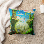 未来的なカラフルな植物の街、AI生成アート クッション (ブランケット)