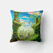 未来的なカラフルな植物の街、AI生成アート クッション (裏面)