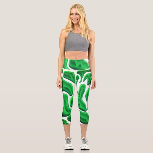 未来的なグリーン抽象芸術形状 カプリレギンス (正面)