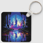 未来的なサイバーパンクシティスカイライン キーホルダー (裏面)