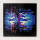 未来的なサイバーパンクシティスカイライン ジグソーパズル (横)