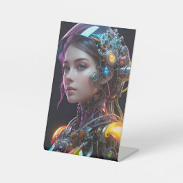 未来的なサイボーグガール 台座サイン