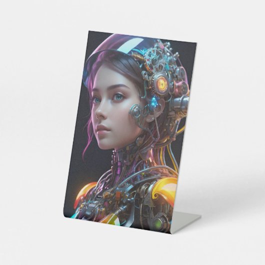 未来的なサイボーグガール 台座サイン (正面)