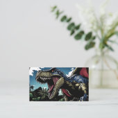 未来的なジャングルの赤い恐竜 名刺 (スタンド正面)