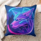 未来的なネオンウルフ顔in幾何学芸術 クッション (ブランケット)