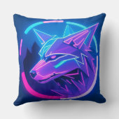 未来的なネオンウルフ顔in幾何学芸術 クッション (裏面)