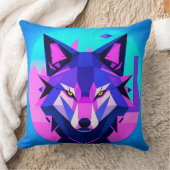 未来的なネオンウルフ顔in幾何学芸術 クッション (ブランケット)