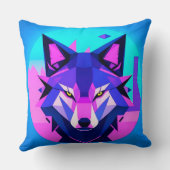 未来的なネオンウルフ顔in幾何学芸術 クッション (裏面)