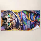 未来的なネオン猫 ビーチタオル (正面)