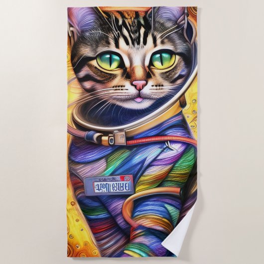 未来的なネオン猫 ビーチタオル (正面)