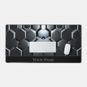 未来的なネオン白熱［赤熱］光を放つブラック六角形 デスクマット (キーボード&マウス)