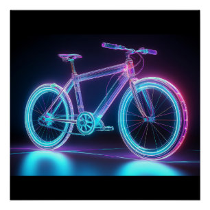 未来的なネオン自転車 – ハイテクのワイヤフレームアート ポスター