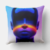 未来的なピクセルアートポートレート – デジタル抽象芸術 クッション (裏面)