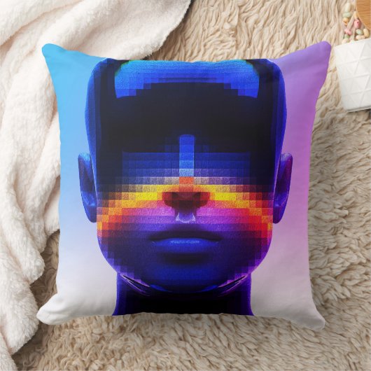 未来的なピクセルアートポートレート – デジタル抽象芸術 クッション (ブランケット)