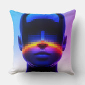 未来的なピクセルアートポートレート – デジタル抽象芸術 クッション (正面)