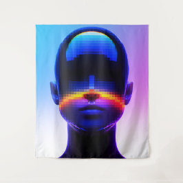 未来的なピクセルアートポートレート – デジタル抽象芸術 タペストリー