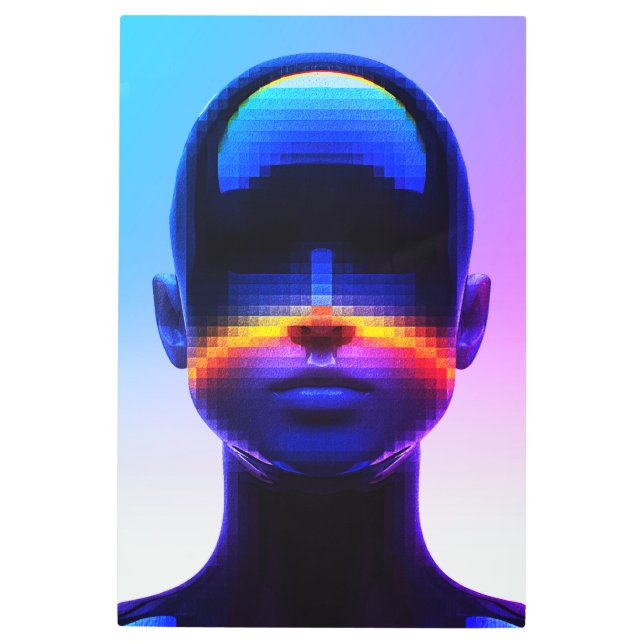 未来的なピクセルアートポートレート – デジタル抽象芸術 メタルプリント (正面)