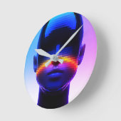 未来的なピクセルアートポートレート – デジタル抽象芸術 ラウンド壁時計 (傾斜)