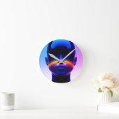 未来的なピクセルアートポートレート – デジタル抽象芸術 ラウンド壁時計 (ホーム)