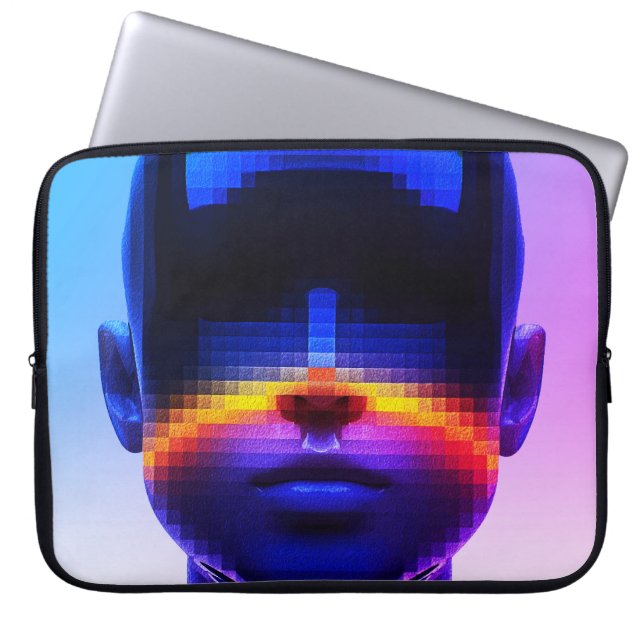 未来的なピクセルアートポートレート – デジタル抽象芸術 ラップトップスリーブ (正面)