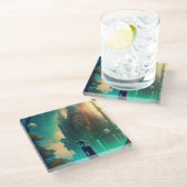 未来的なファンタジー城景観 ガラスコースター (アングル)