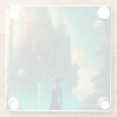 未来的なファンタジー城景観 ガラスコースター (裏面)