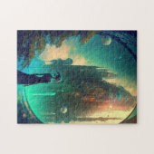 未来的なファンタジー城景観 ジグソーパズル (横)