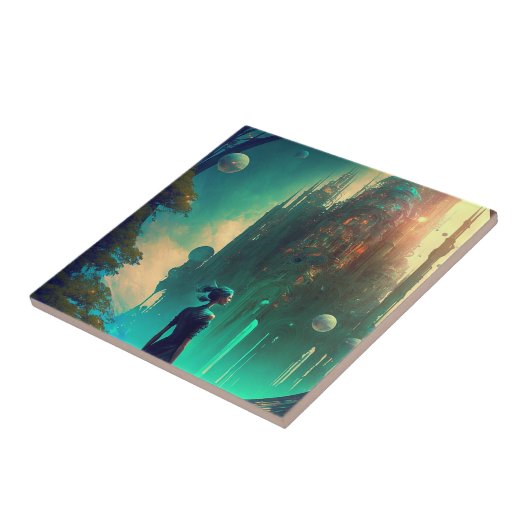 未来的なファンタジー城景観 タイル (側面)