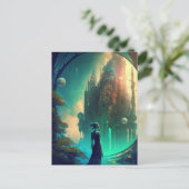 未来的なファンタジー城景観 ポストカード (スタンド正面)