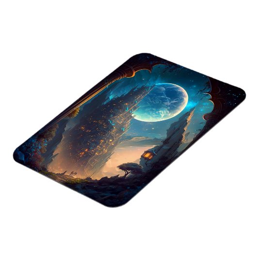 未来的なファンタジー城景観 マグネット (左側)