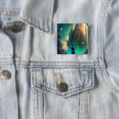 未来的なファンタジー城景観 缶バッジ (インサイチュ)