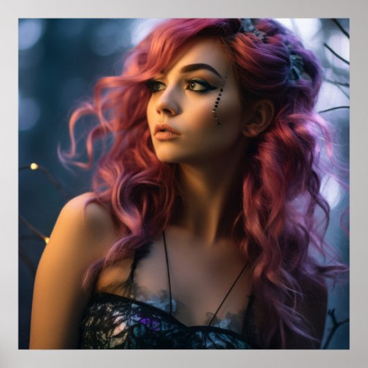 未来的なファンタジー妖精の女の子 ポスター (正面)