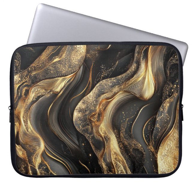 未来的なブラックコズミックノートバッグと銀河系アート ラップトップスリーブ (正面)