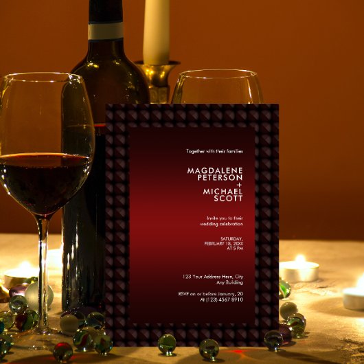 未来的なマルーンのポリゴン形状パタ結婚ーン 招待状