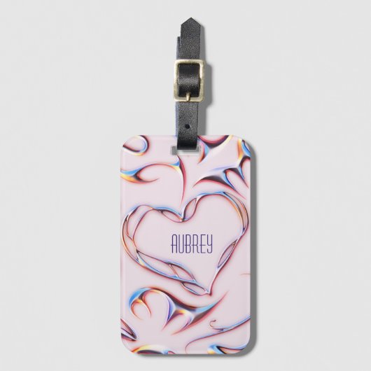 未来的なメタリックの追加の名前Cyberpunkハート ラゲッジタグ (正面縦)