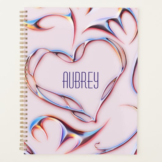 未来的なメタリック追加の名前サイバーパンクピンク プランナー手帳 (正面)